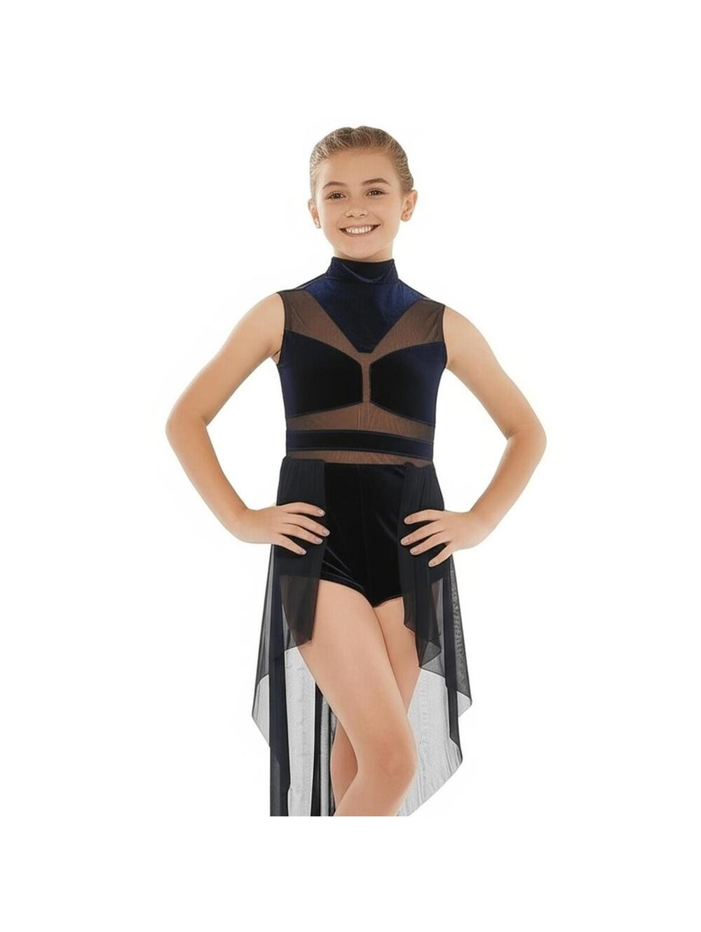 Kids Dance Costume 10/12 Navy Blue Lyrical Velvet Stage